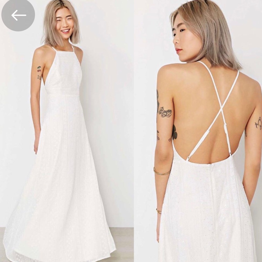 Kimchi Blue Embroidered High Apron Neck White Maxi Dress